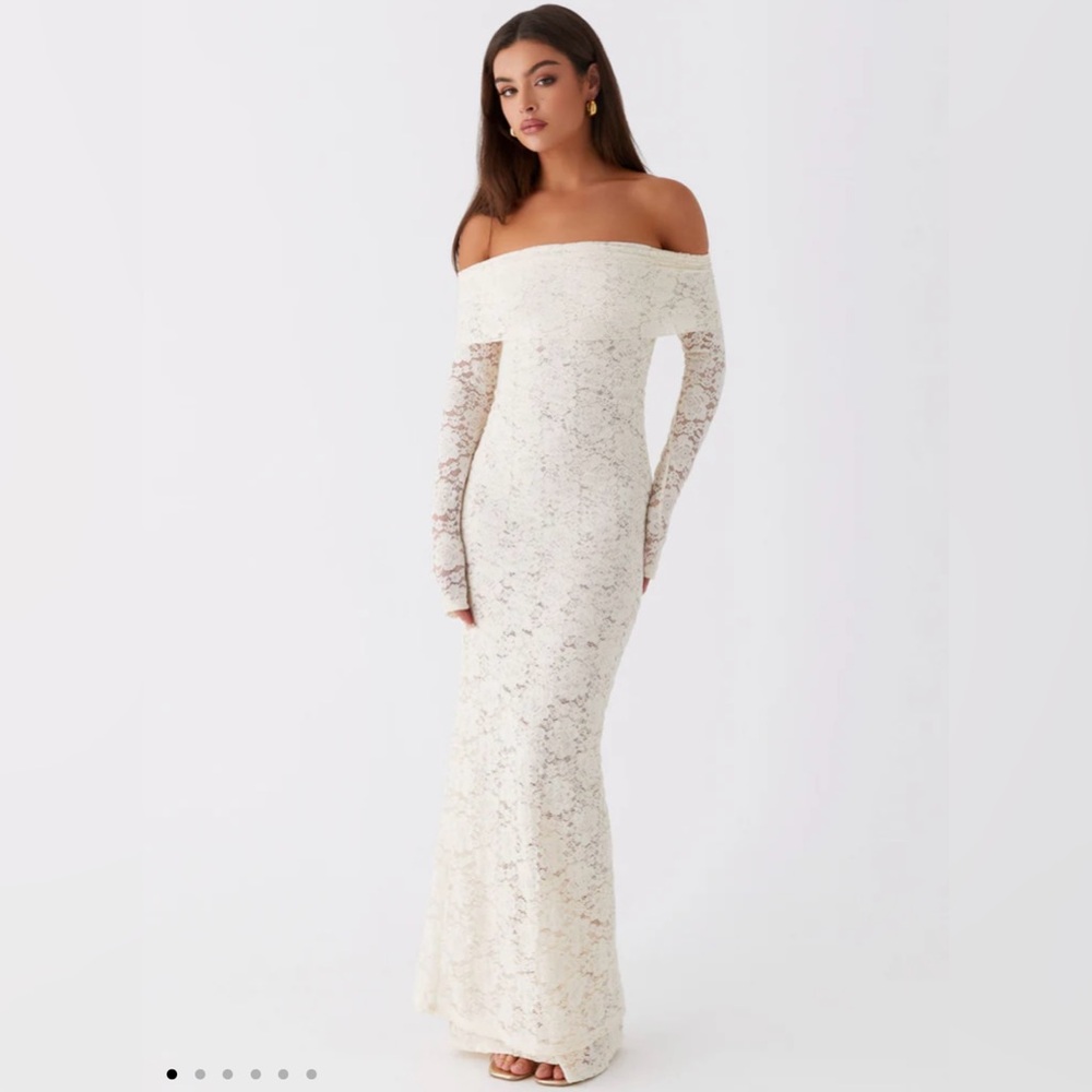 Peppermayo Off-Shoulder Lace Dress in Cream
